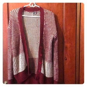 Burgundy and white knitted cardigan